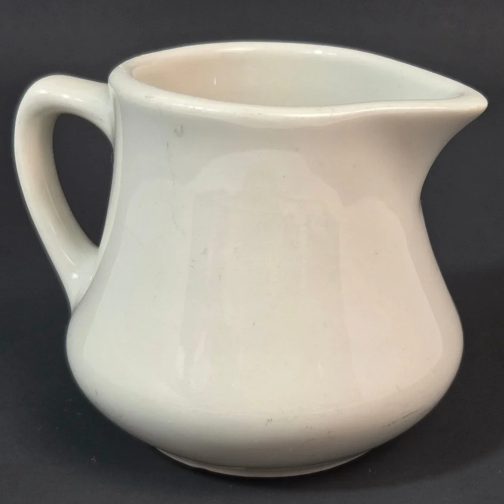 Vintage White Ironstone Creamer Pitcher Fleur De Lis Bottom Mark Farmhouse Decor
